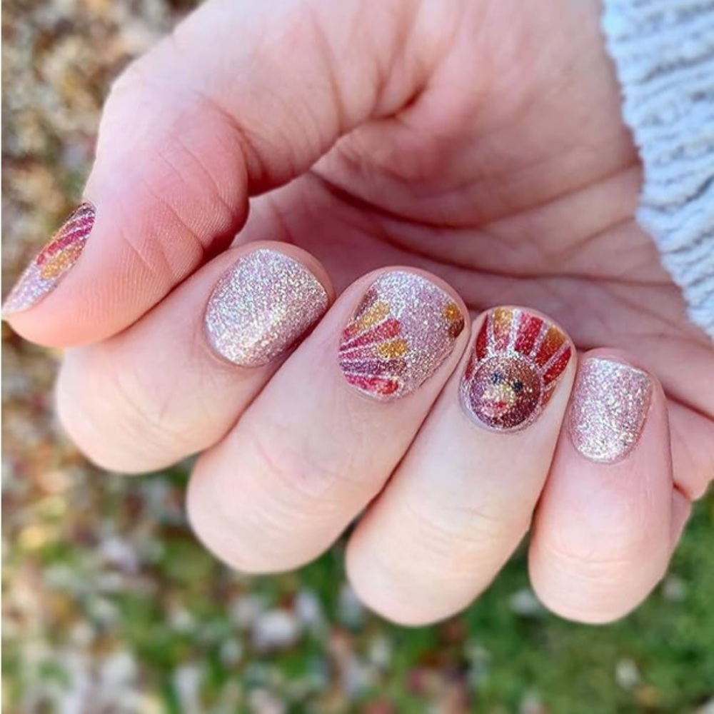*Retired* Color Street: Talk Turkey | Thanksgiving Gold Metallic Feather Sparkle - Picture 2 of 11
